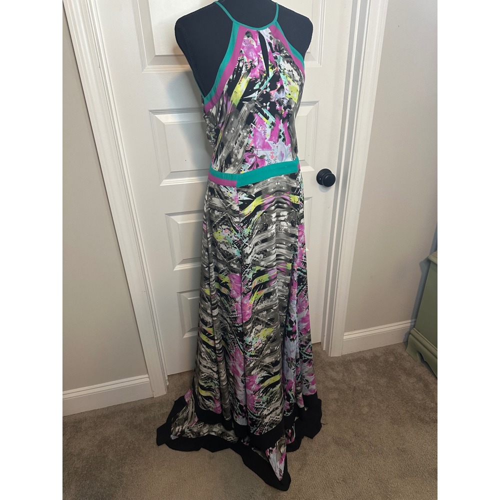 Parker Aurora Combo Maxi Dress size medium women's black teal pink - Picture 2 of 12